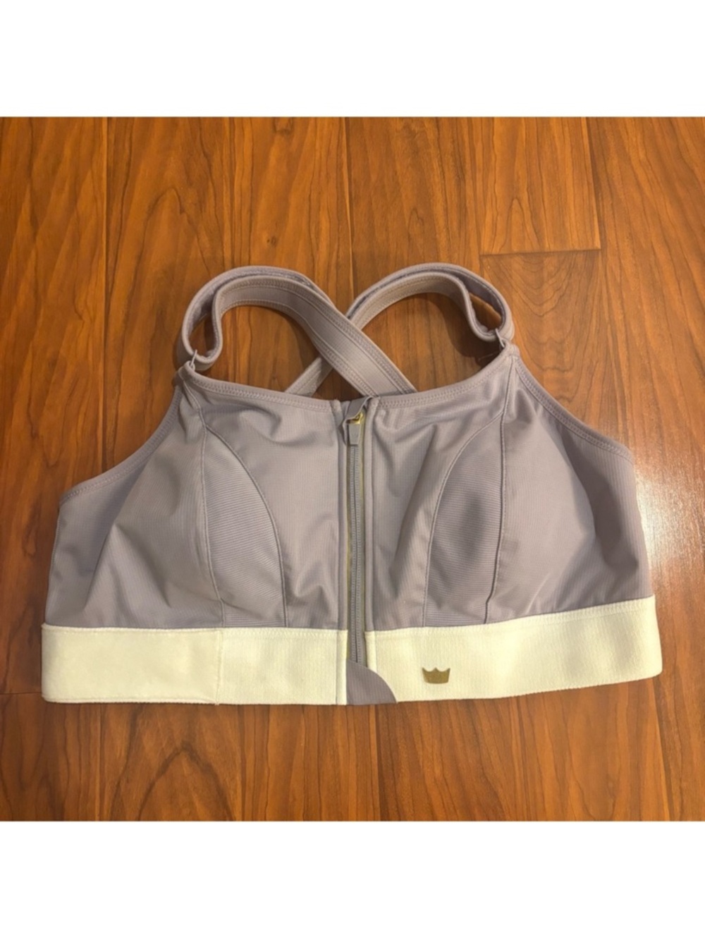 SHEFIT Front Zip Adjustable Sports Bra Purple White Womens 2Luxe